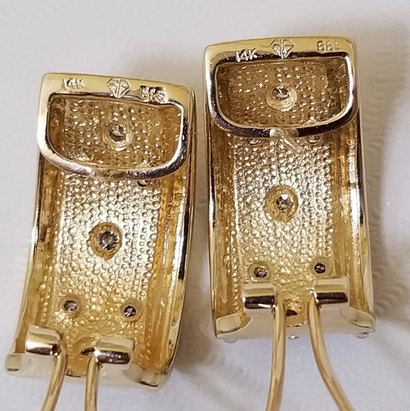 14k Diamond French Clip Hoops Earrings - Picture 7 of 13